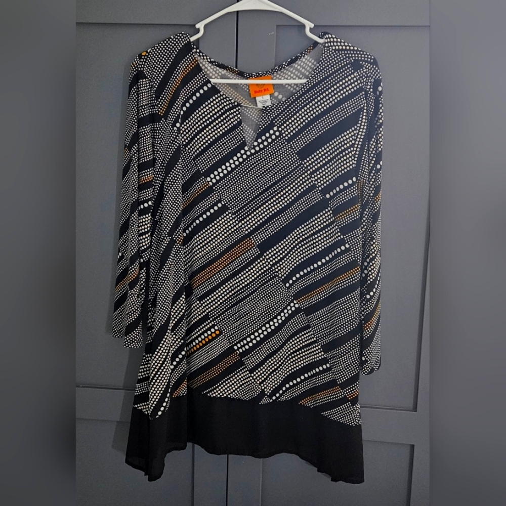 Ruby Rd Yellow Black & White Blouce Size L